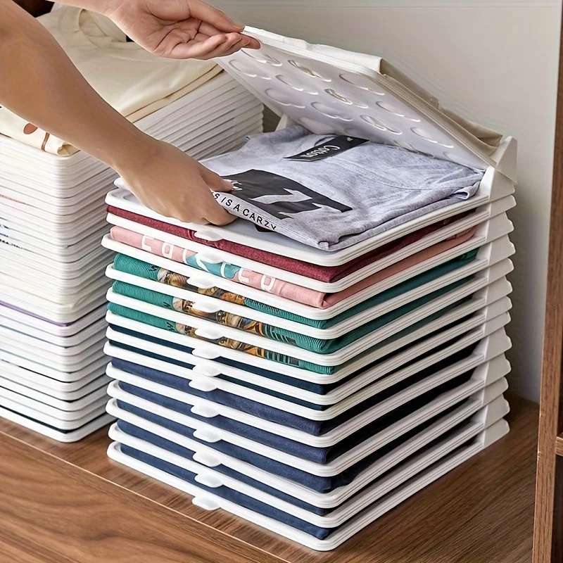 

20 Stackable Clothing Folders - Portable Plastic Shirt and T-shirt Organizers with "We Come From Elsewhere Space-saving Storage