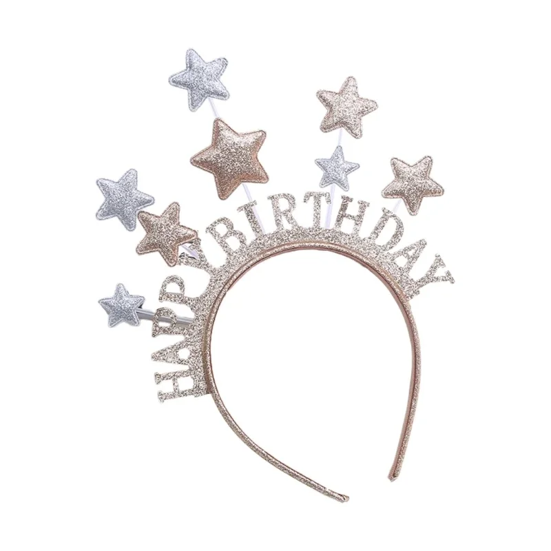 

Champagne Color HAPPY-BIRTHDAY Star Hair Hoop Festival Headband for Teenagers Adult Party Performances Hair Supplies R7RF