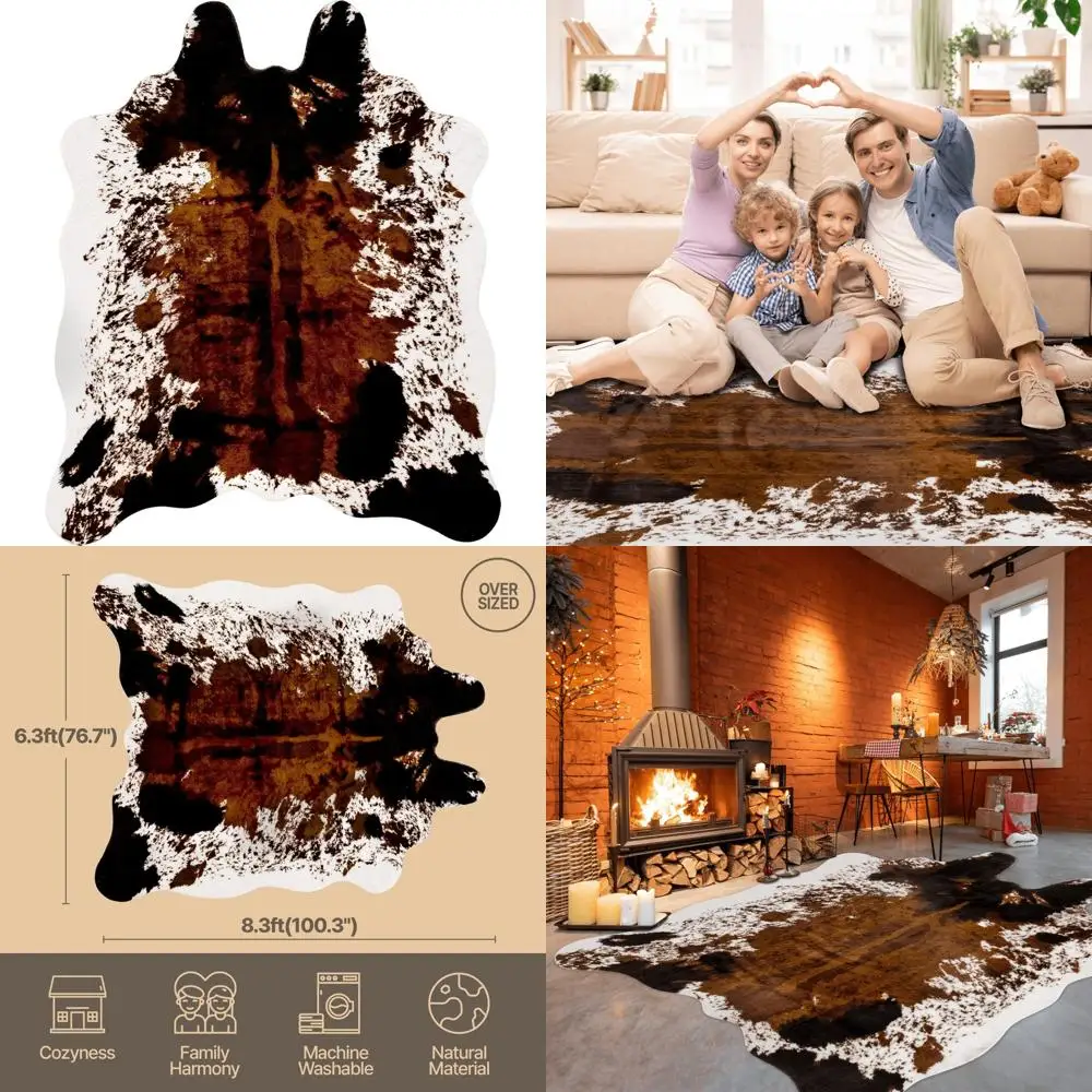

Large Faux Cowhide Rug, 6.3ft x 8.3ft with Non-Slip Base, Cow Pattern Decor, Suitable for Farmhouse and Western Style Living Roo