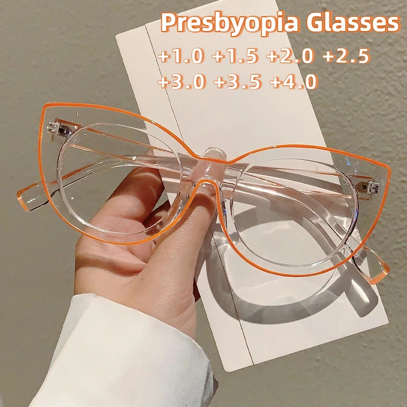 

Fashionable and Trendy Large Frame Cat Eye Presbyopia Glasses New High-definition Anti Blue Light Glasses with Strokes