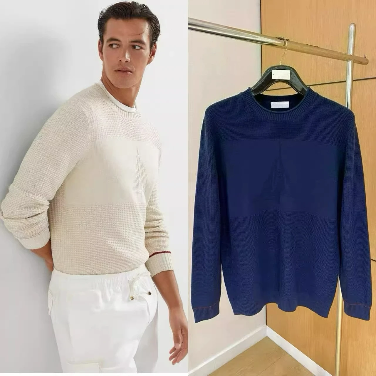 BC Italian new fashion crew neck wool knitted sweater business casual solid color sweater