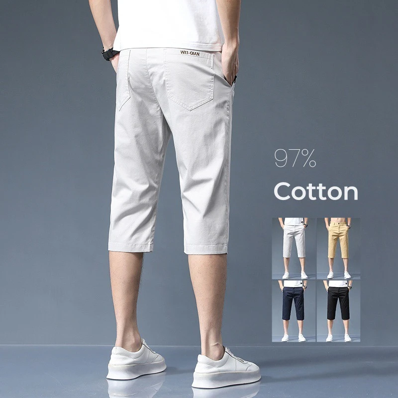 

Summer Thin 97% Cotton Casual Shorts Men Breathable Stretch Straight Business Seven Half Pants Brand Clothing New Men's Shorts