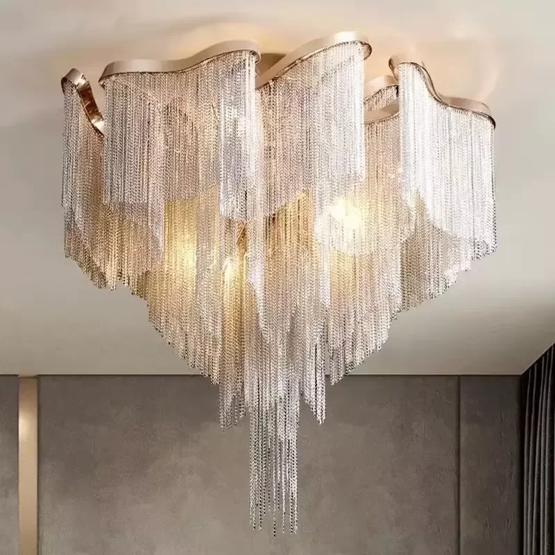 LED Ceiling Light with Aluminum Chain Tassels for Bedroom Dining Room Living Room Modern Decorative Fixture
