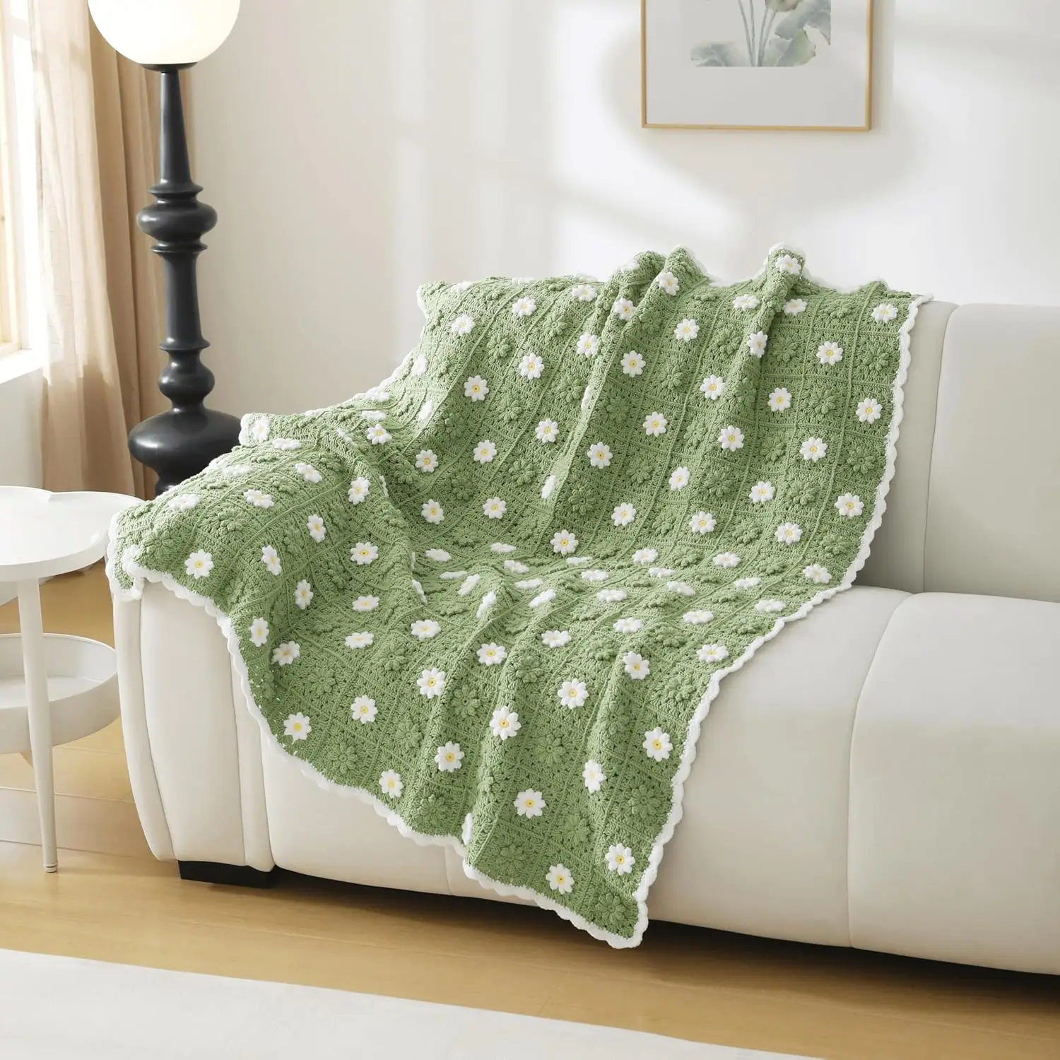 Crochet blanket, 60% cotton, 40% acrylic knitted blanket, travel cushion, sofa quilt, vintage floral blanket