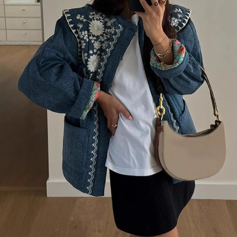 

Женская однобортная пригородная куртка с длинными рукавами и карманами на хлопковой подкладке, осенью и зимой 2025 г.