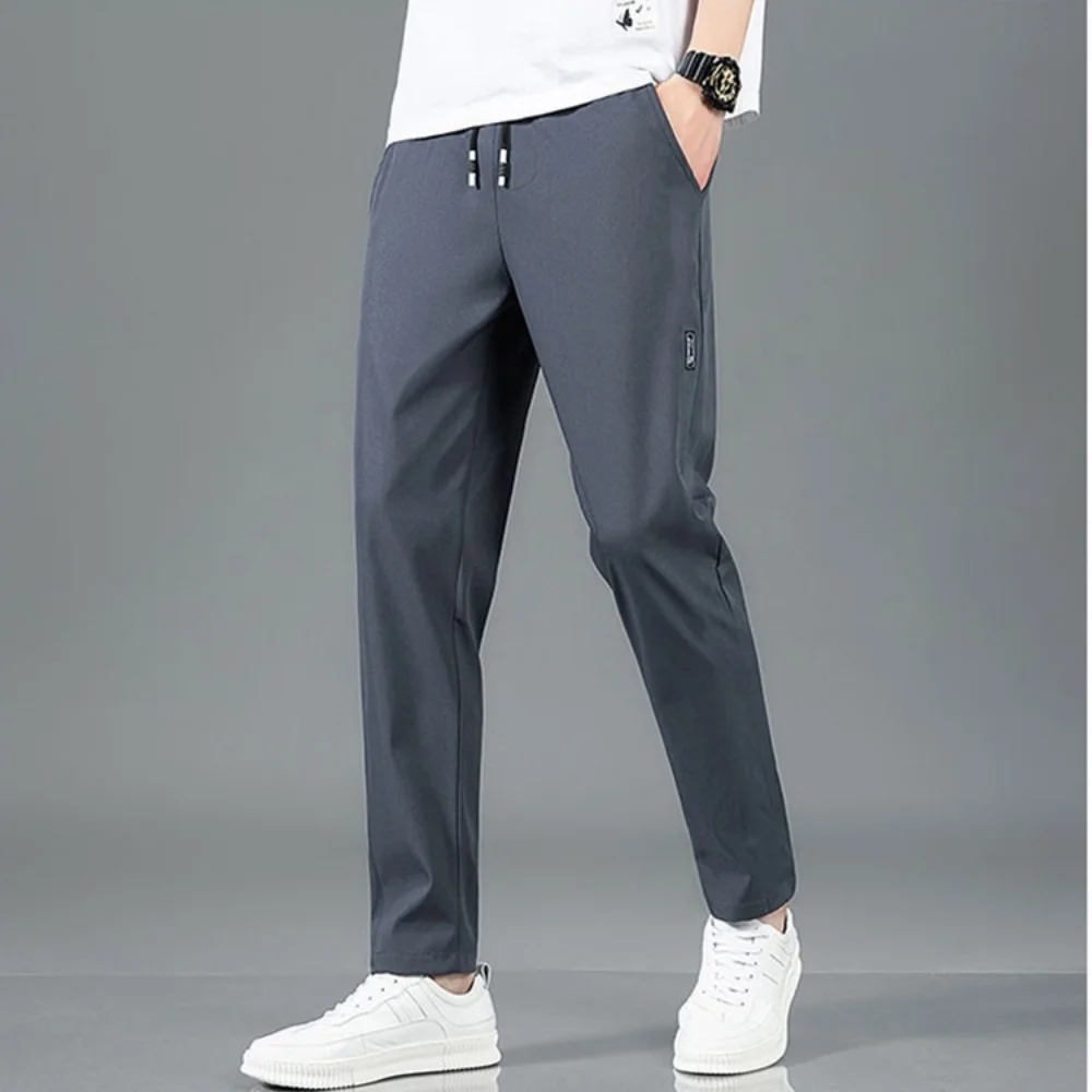 

Korean Style Summer Mens Pants Trendy Loose Comfortable Breathable Ice Silk Thin Straight Leg Air Conditioned Versatile Trousers