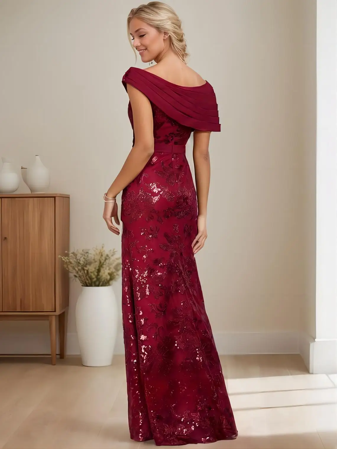 Bainha de luxo vestido formal fora do ombro até o chão lantejoulas detalhes plissados manga boné chiffon vestido de baile 2025 personalizado gratuito