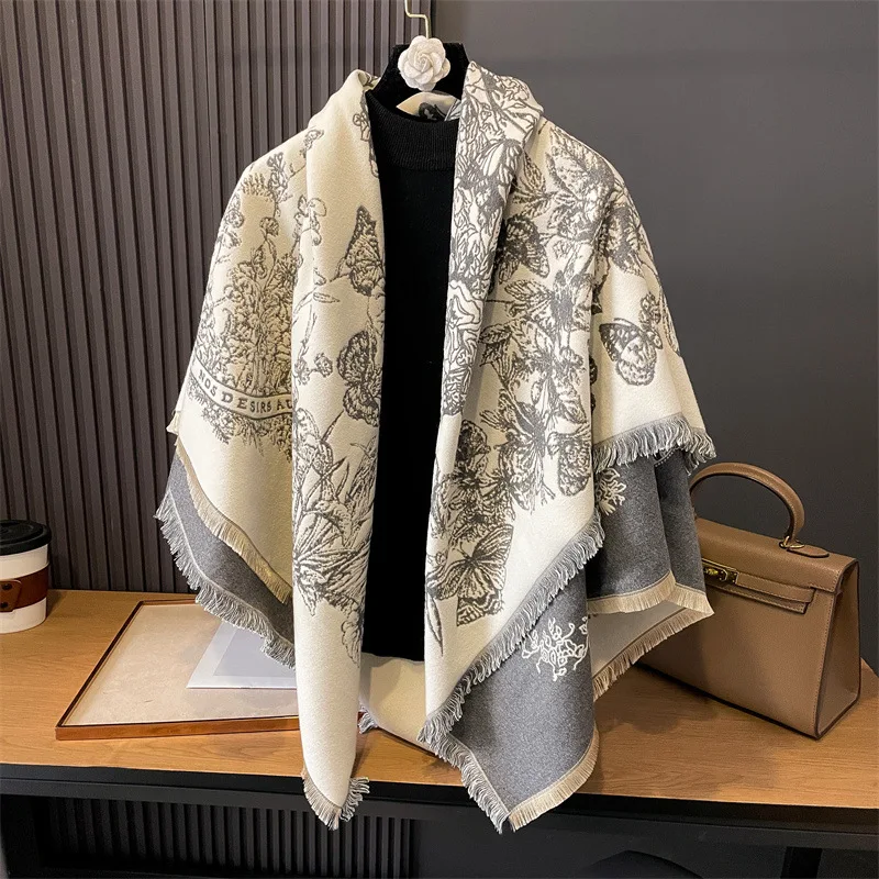 Shawl Women's Outdoor Outfit New Winter Scarf Large Square Double-sided Warm Air Conditioning Travel Printing Autumn Neckerchief