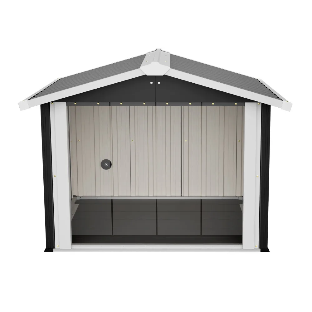 Casa para Perros de Exterior 102x91x84cm, Grande, Impermeable, con Techo Inclinado, Protección UV y Ventilación, Caseta de Plástico Gris