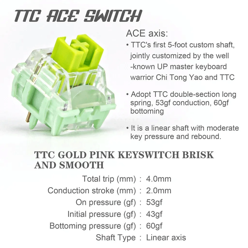 TTC Switch ACE RGB Spotlight SMD Keyboard Switches Linear 5 Pins 53g Mechanical Keyboard Switch Gaming Hot swap Accessories DIY