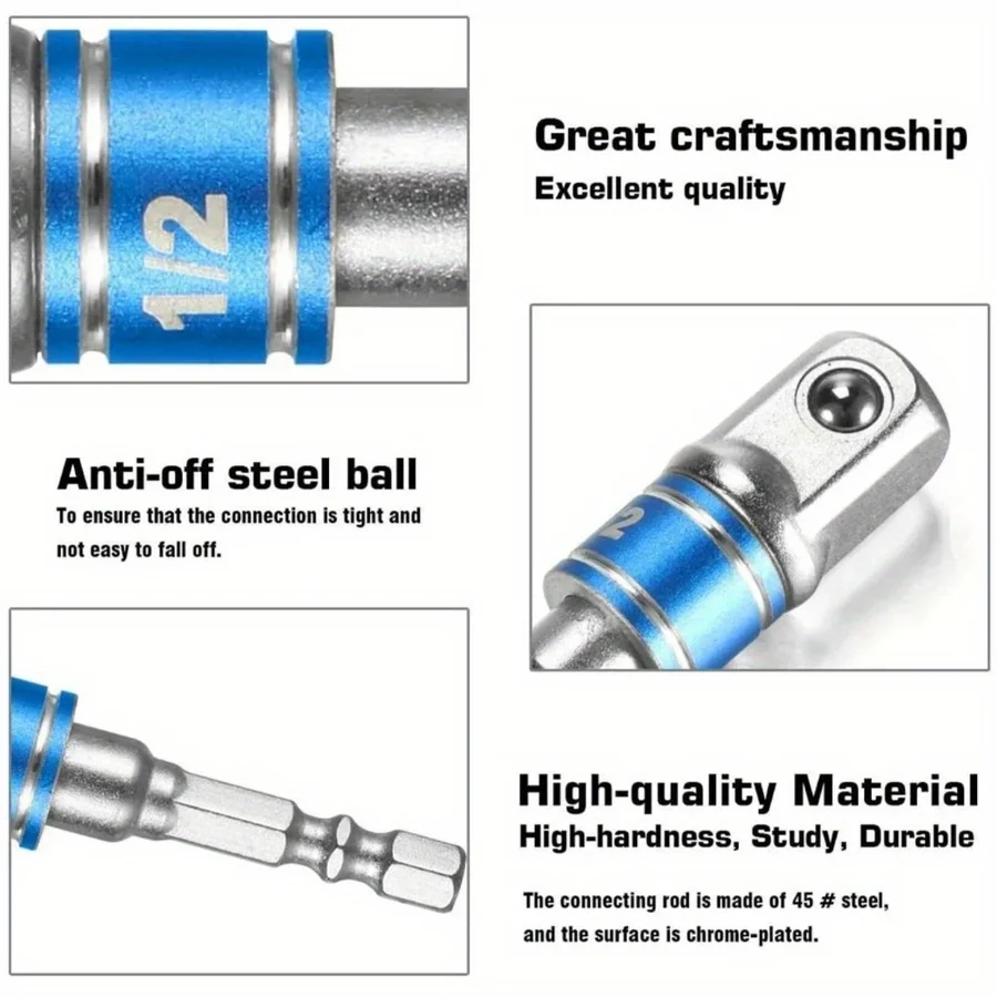 Impact Driver Socket Extension Adapter Extended Converter Power Drill Hex to High Speed Nut Male Square Wrench 1/4 3/8 1/2 view 6