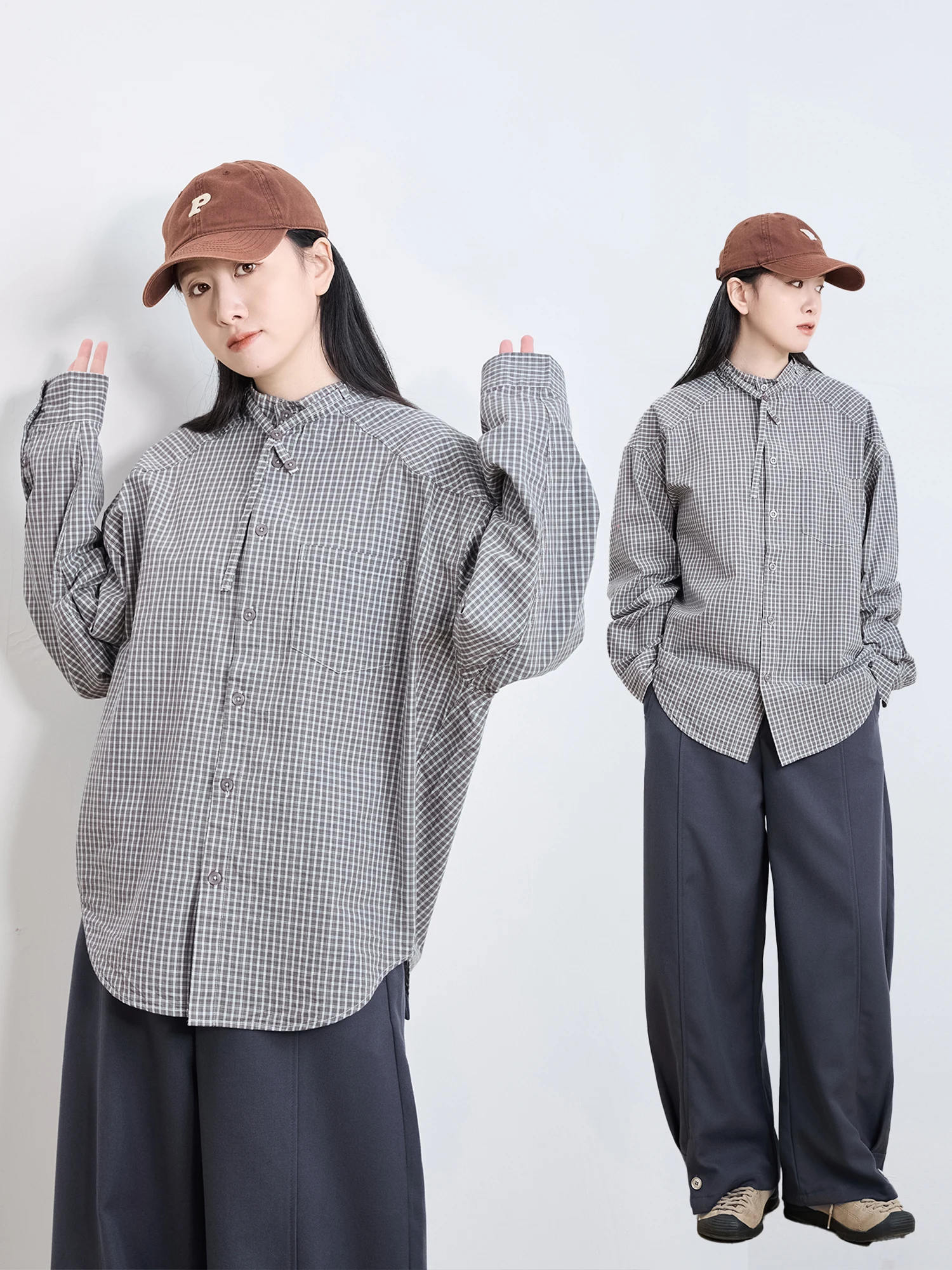 

Loose Casual Plaid Long Sve irt Women's Spring Autumn Stand Collar Vintage Sle Comfortable Breathable Pure Cotton irt