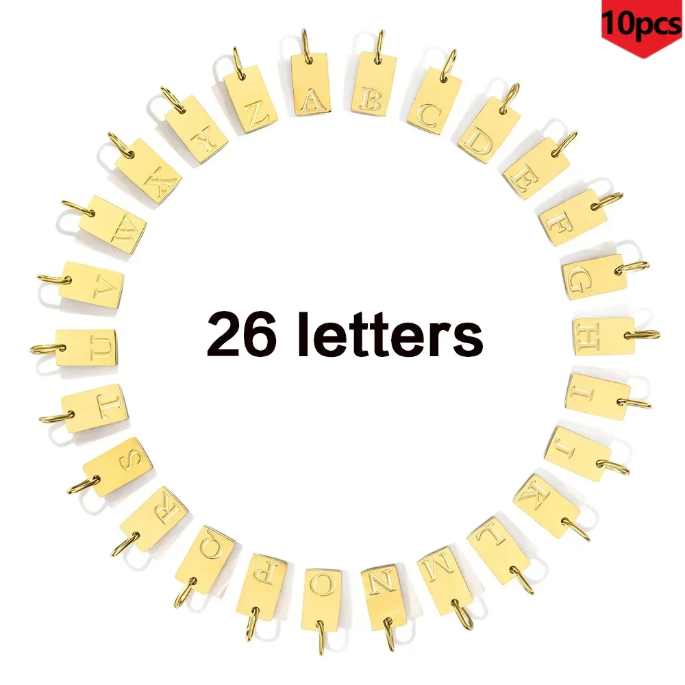 Fashion Golden 26 Letter Pendant 10PCS Wholesale Women's Jewelry Stainless Steel DIY Carved Letter Jewelry Bracelet Necklace