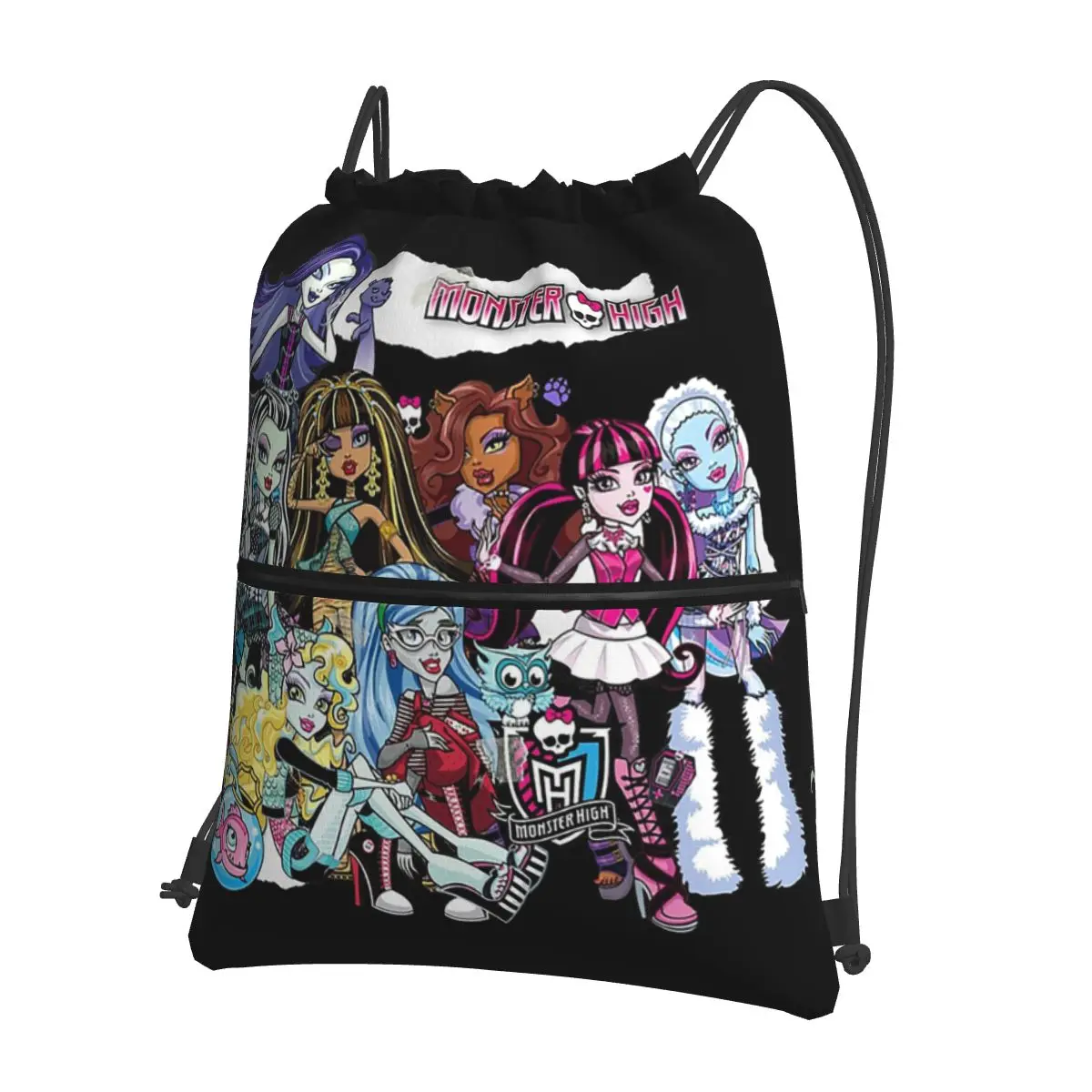 Monster High Doll Pretty Pink Pattern Portable Backpacks Drawstring Bag Drawstring Bundle Pocket Storage Bags For Man Woman