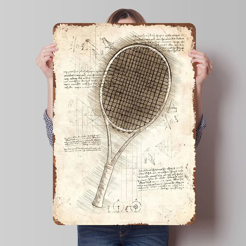 Tennis Racket Printed Posters Customizable Wall Art Retro Vintage Metal Tin Signs for Home Room Bathroom Decor Garage Decoration