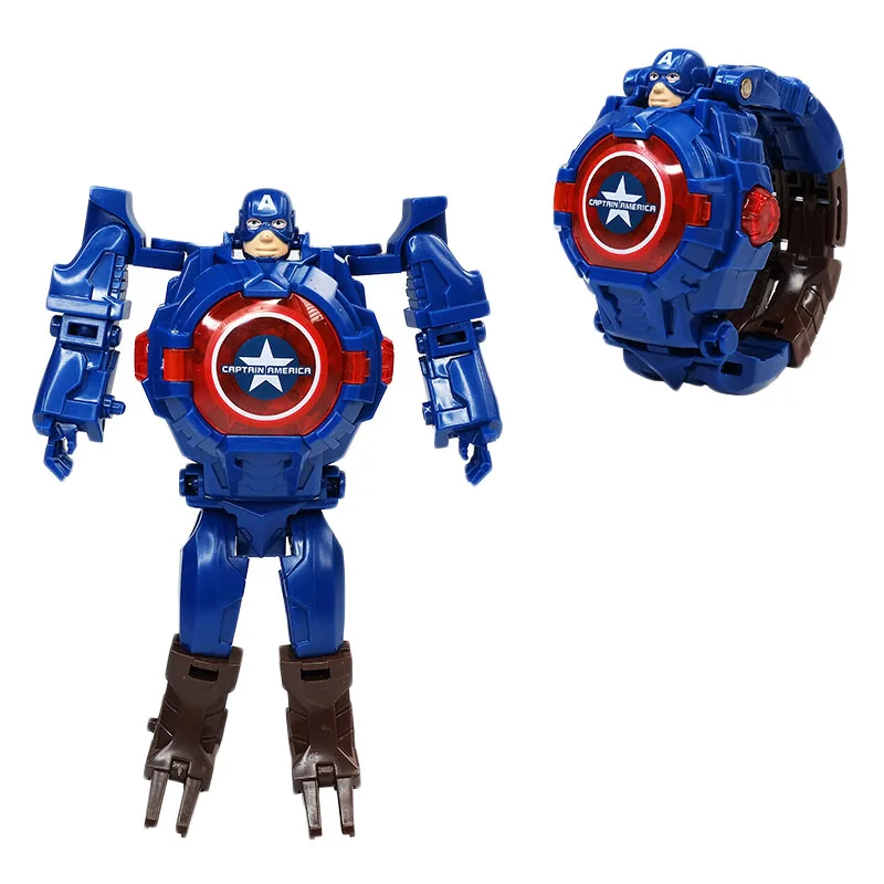 Marvel Iron Man Spiderman dessins animés montre pour enfants déformation Robot 3d LED montre lumineuse modèle pour enfants montre jouet