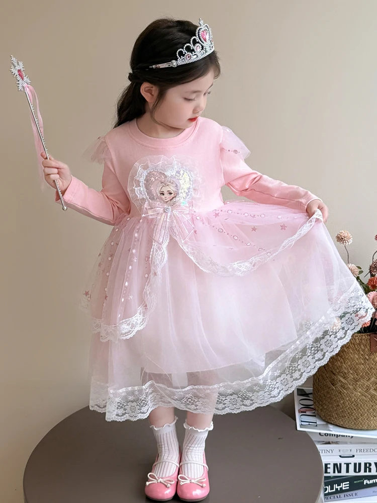 فساتين أميرات إلسا فروزن للفتيات، فستان خريفي أنيق بأكمام طويلة، فستان حلو لحفلات أعياد ميلاد الأطفال #2