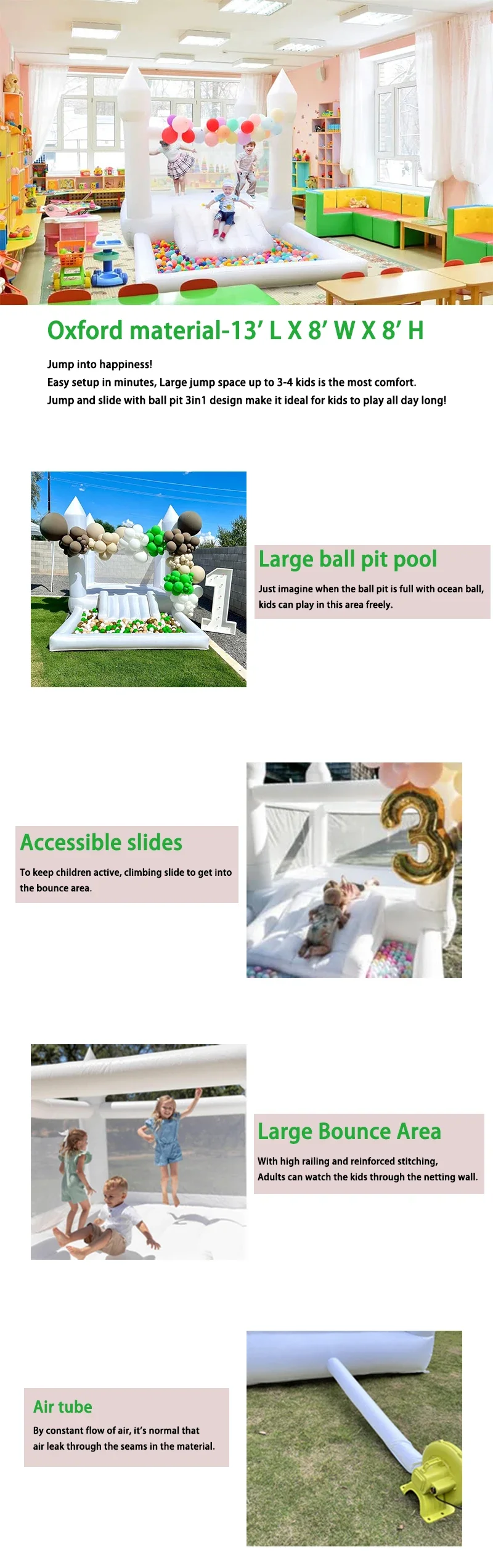 Casa de rebote Oxford de 4M con tobogán de piscina de bolas para niños, juegos de fiesta de cumpleaños, casa hinchable, habitación, Halloween, inflable al aire libre