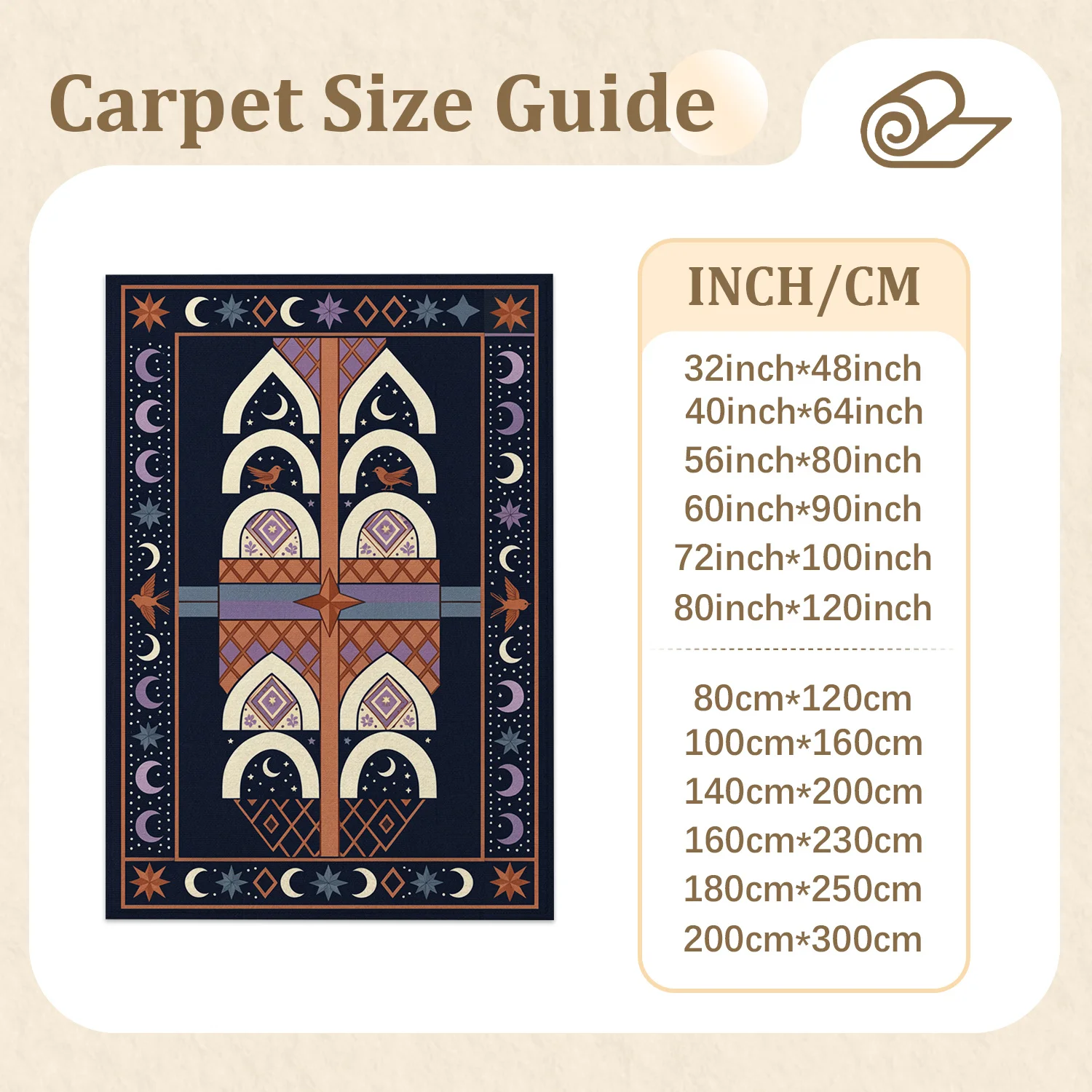 Celestial Moon Star Bird Geometric Pattern Velvet Area Rug, Machine Washable Soft Plush Floor Rug for Living Room Bedroom Entryway, Perfect for Halloween Thanksgiving Christmas New Year Home Decor