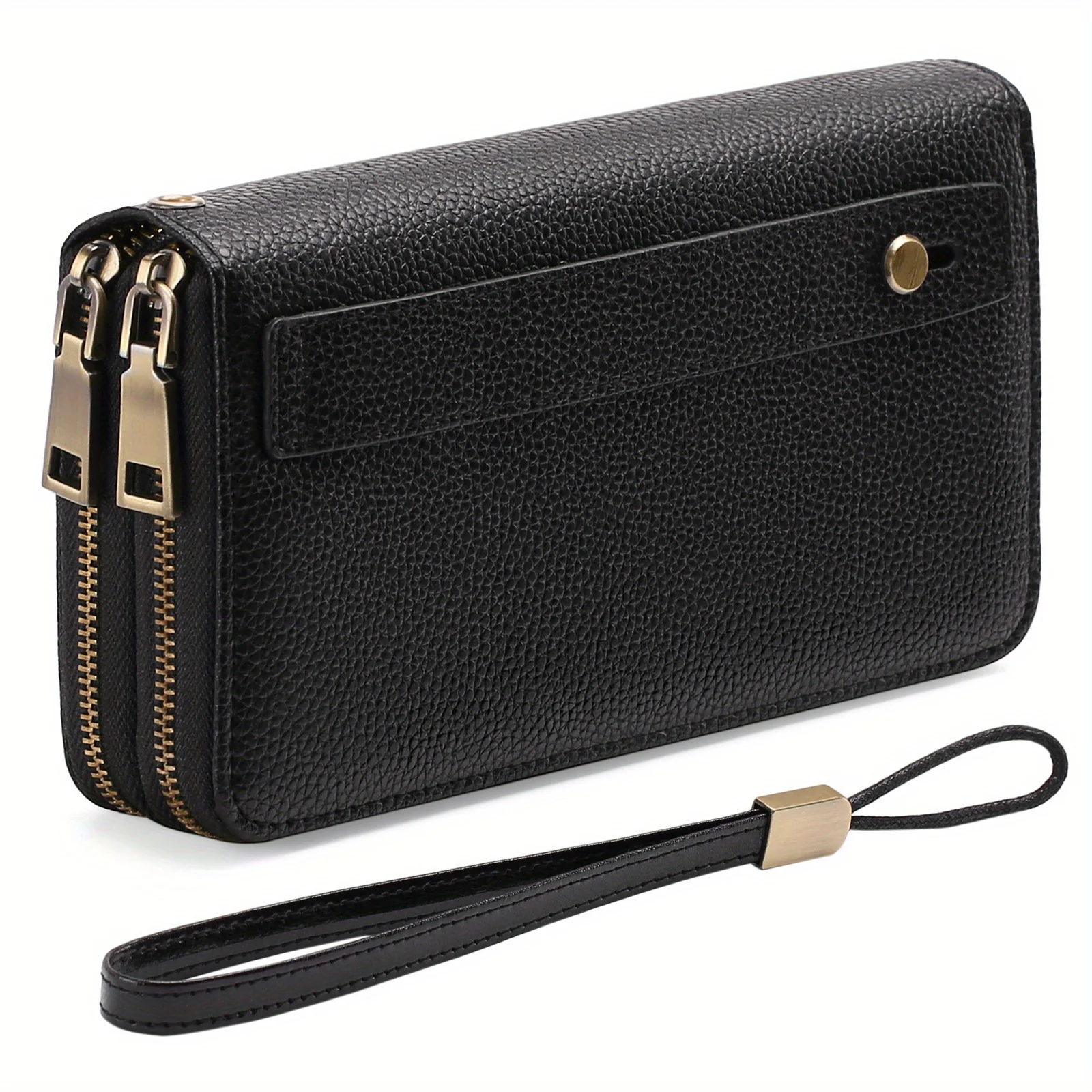 Women's Fashion Wallet With Wrist Strap, Multi Card Slots Large Capacity Double Zipper Coin Purse