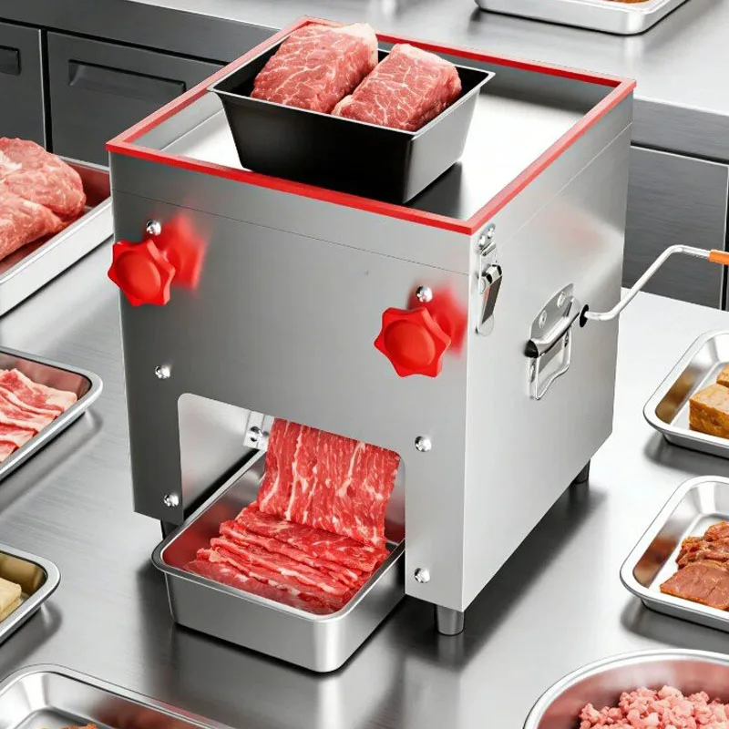 Compact Table Top Meat Slicer Stainless Steel Anti-Rust Body Wide Feeding Tray Overload Protection Portable Meat Processing