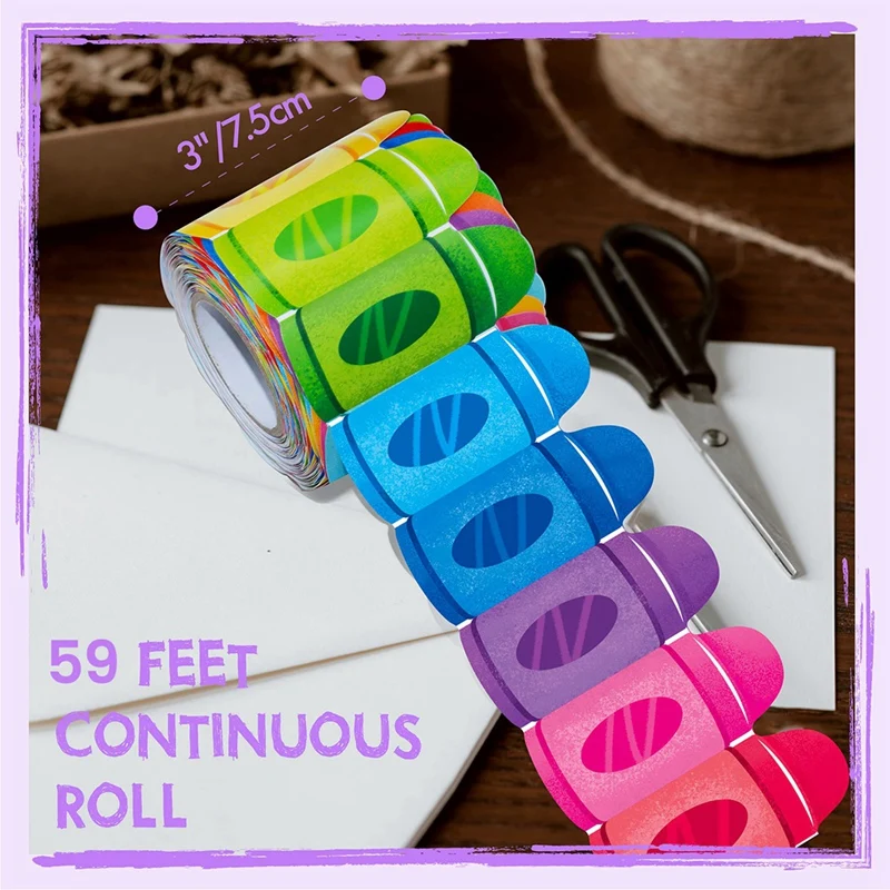 1 Roll 59 Feet Self Adhesive Bulletin Board Borders,Crayon Pattern Rolled Border Trim Sticker For School Classroom Decor