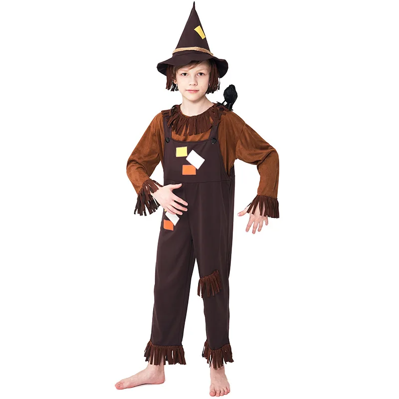 Unisex Boys Girls Halloween Scarecrow Costumes Kids Children Beggar Cosplay Carnival Purim Stage Role Play Showing Party Dress