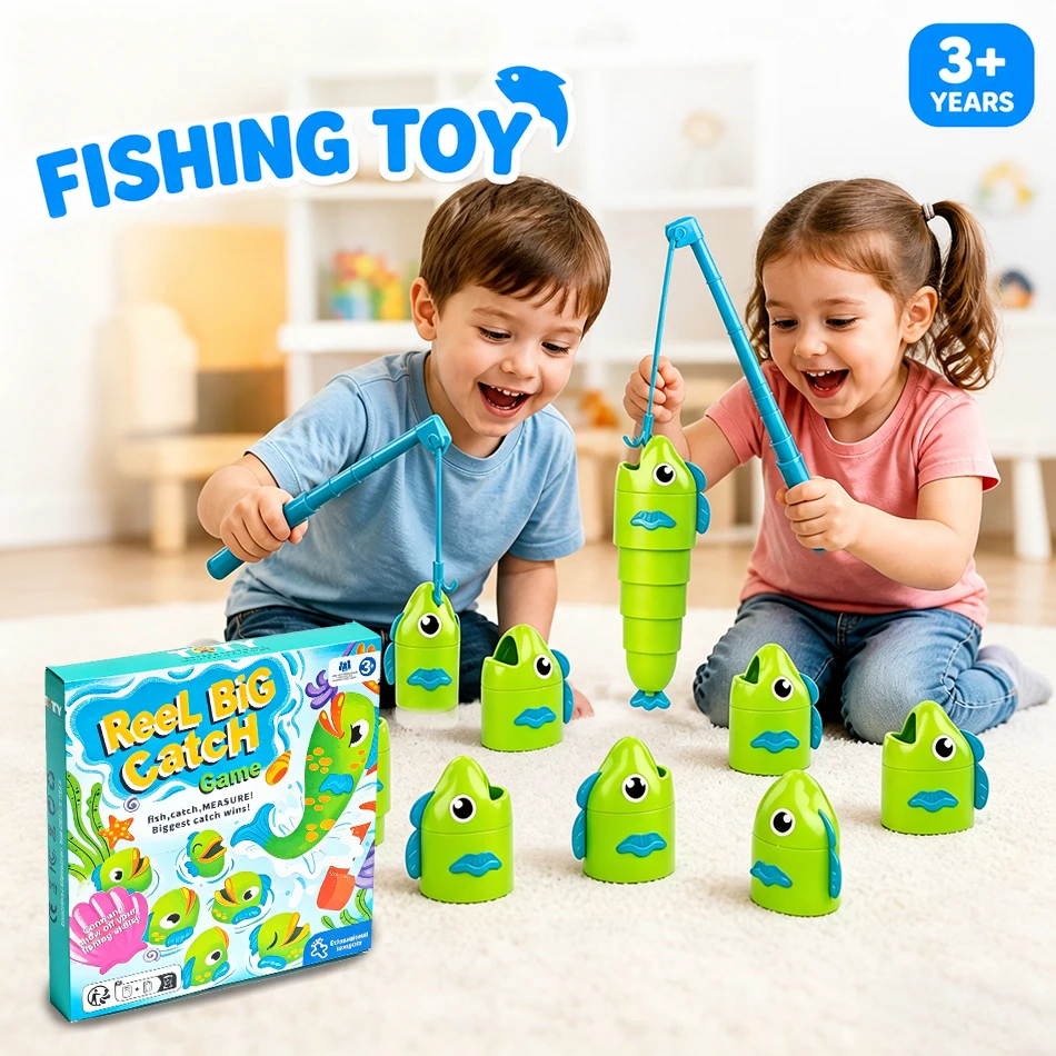 Image of Angeln-Brettspiel für Kinder, Fisch-Meisterschaftsspielzeug, Dehnbare Fischkörper, Langes und Kurzes Angeln, Wettbewerb, Familieninteraktion, Lernspielzeug