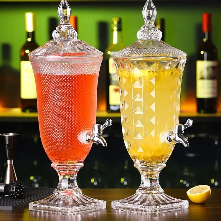

European-style Lead-free Glass Beer Tie Pot with Faucet Juice Bucket Hotel KTV Cold Kettle Drink Tripod