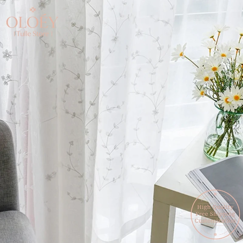 

Embroidered White Sheer Tulle Curtains for Living Room Bedroom Modern Voile Drapes Kitchen Outdoor Window Treatments Salon Veil
