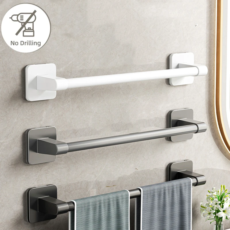 Selbstklebender Handtuchhalter ohne Bohren, Wandmontierte Horizontale Handtuchstange aus Aluminium, Badezimmer-Organizer und Regale