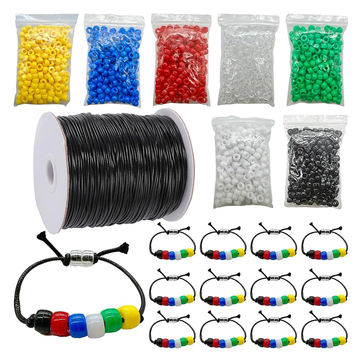 ONCE 1400 Pcs Plan Bracelet Kit Bead Bulk Wordless with 100 Yards Waxed Cotton Thread Cord Christian Beads for Bracelets