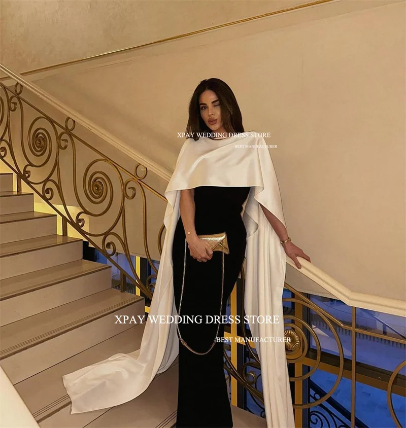 XPAY Simple Black And White Evening Dresses Saudi Arabic Women Jacekt Two Pieces Formal Occasion Party Dress Outfit Plus Size