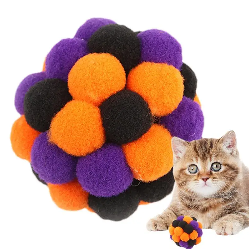 Plush Toy Balls Plush Cat Toy Ball Interactive Cat Toys Kitten Pom Poms Ball For Cats Rolling Swooping Chasing Batting