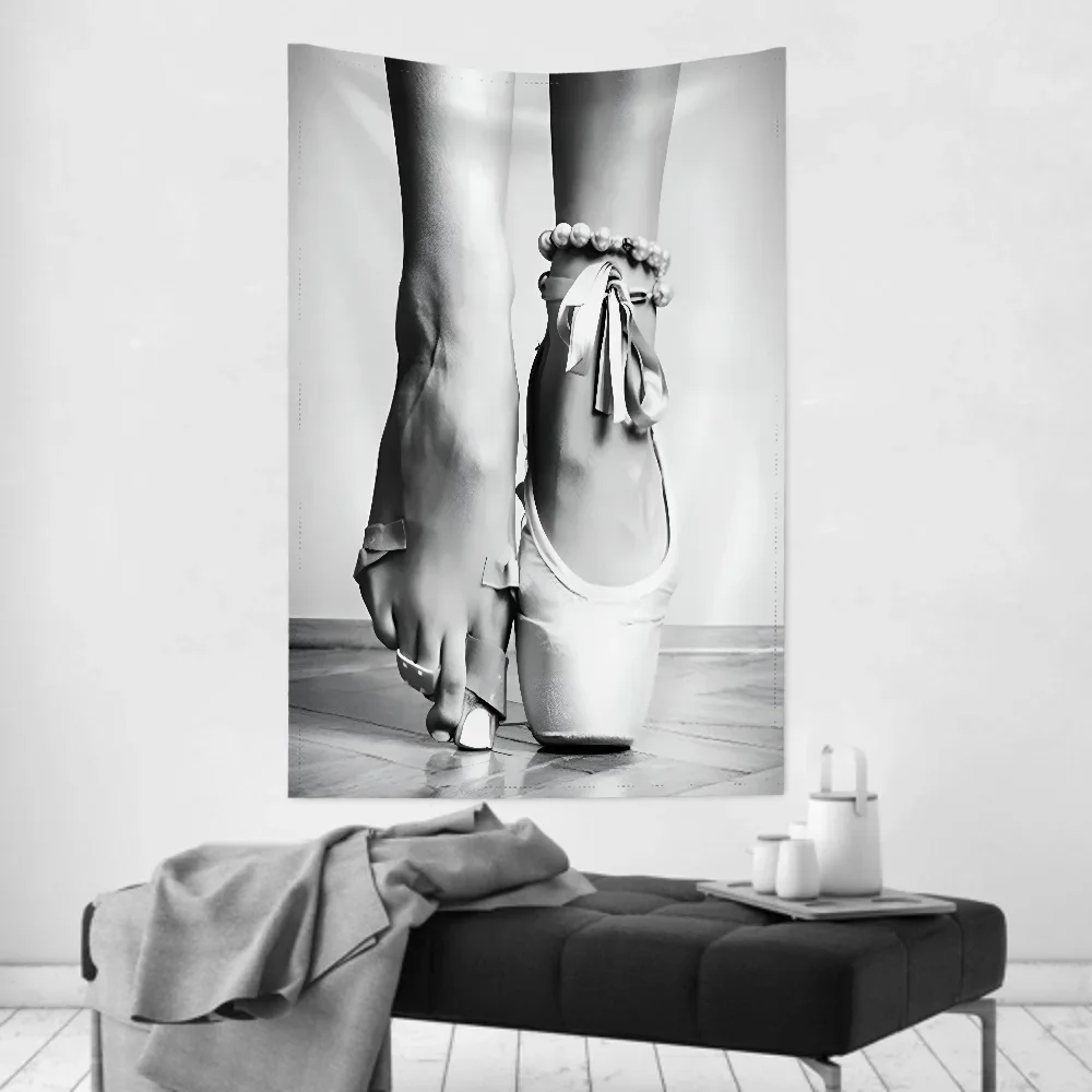 Tapiz artístico minimalista, tapiz de pared de niña bailarina blanca y negra, fondo de dormitorio, pancartas de tela, decoración del hogar
