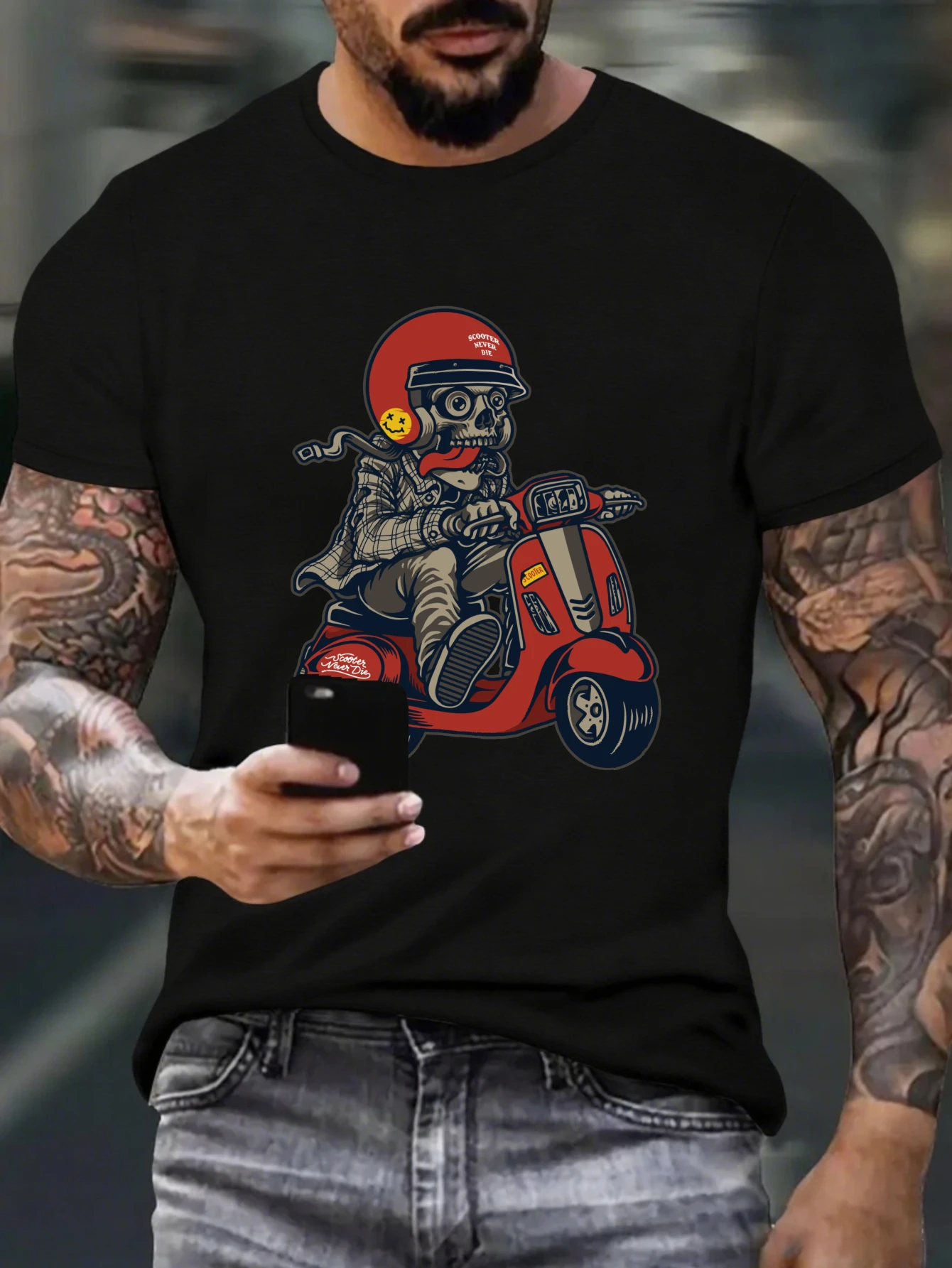 

Men's Biker Skull Graphic T-Shirt Gothic Motorcycle Style Casual Cotton Tops