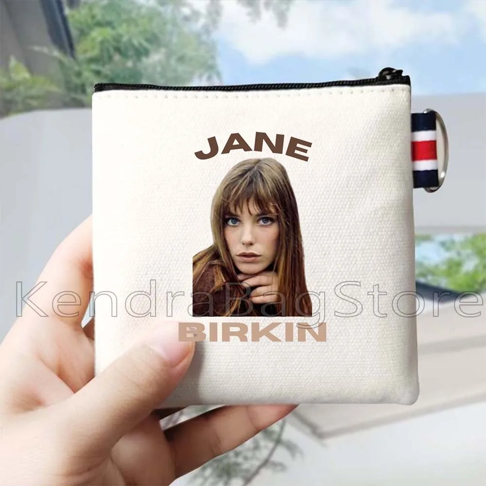 Jane Birkin estilo retrato Fan regalos monedero de lona bolsas de lona tarjeta de almacenamiento de llaves cuadradas monedero de dibujos animados cartera bolsa con cremallera