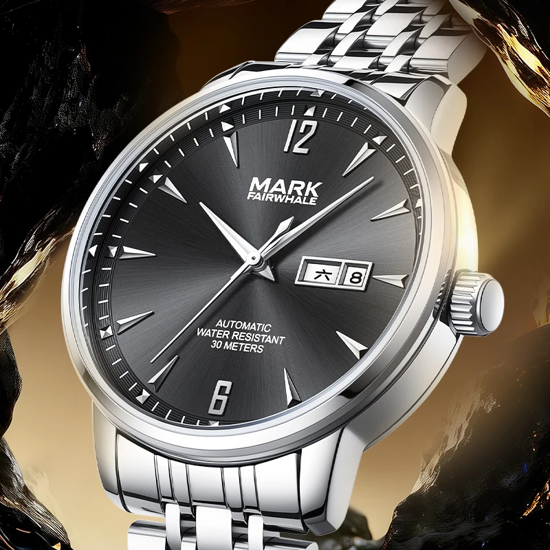 MARK FAIRWHALE Business Men's Watch Mechanical Automatic Movement Canlendar Classic Watches for man reloj hombre