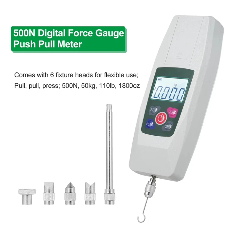 Digital Force Gauge Push And Pull Tester Meter Mini Dynamometer N Kg Lb Oz 500N/50Kg/110Lb/1800Oz 1% Accuracy