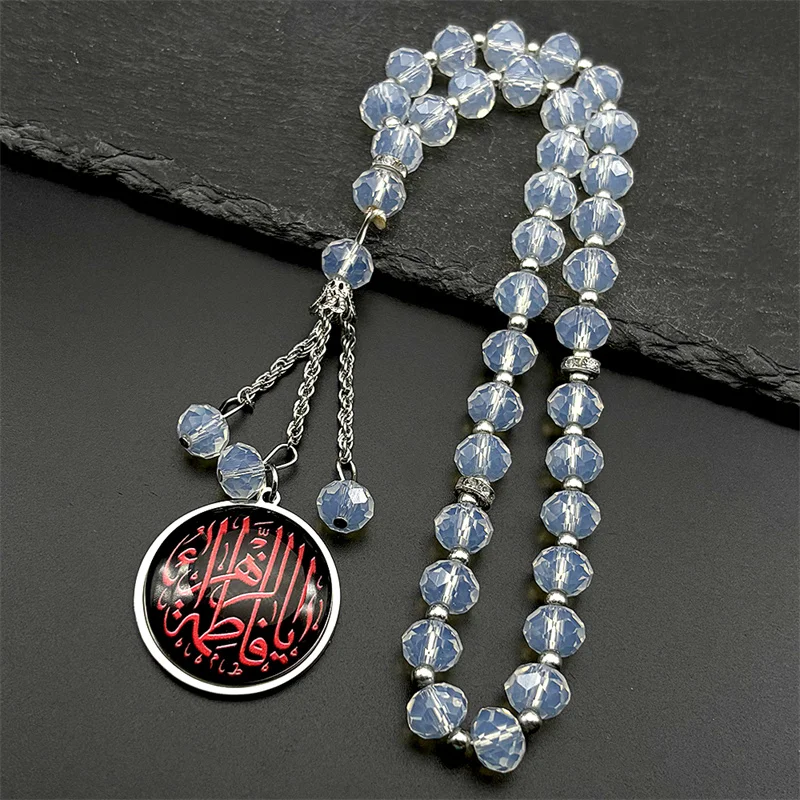 

Islamic Red Arabic Letter Allah God Glass Car Pendant for Women Men Stainless Steel Gold Color Beads Chain Muslim Amulet Jewelry