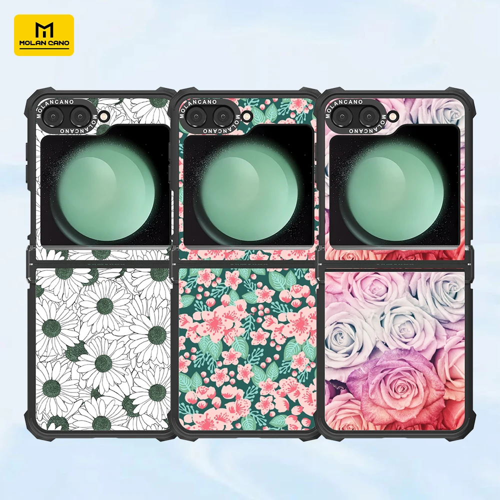 For Samsung Galaxy Z Flip 6 5 4 Magnetic Phone Case Rose Flowers Painted Shockproof PC Back Cover for Samsung Z Flip6 Flip5 Case