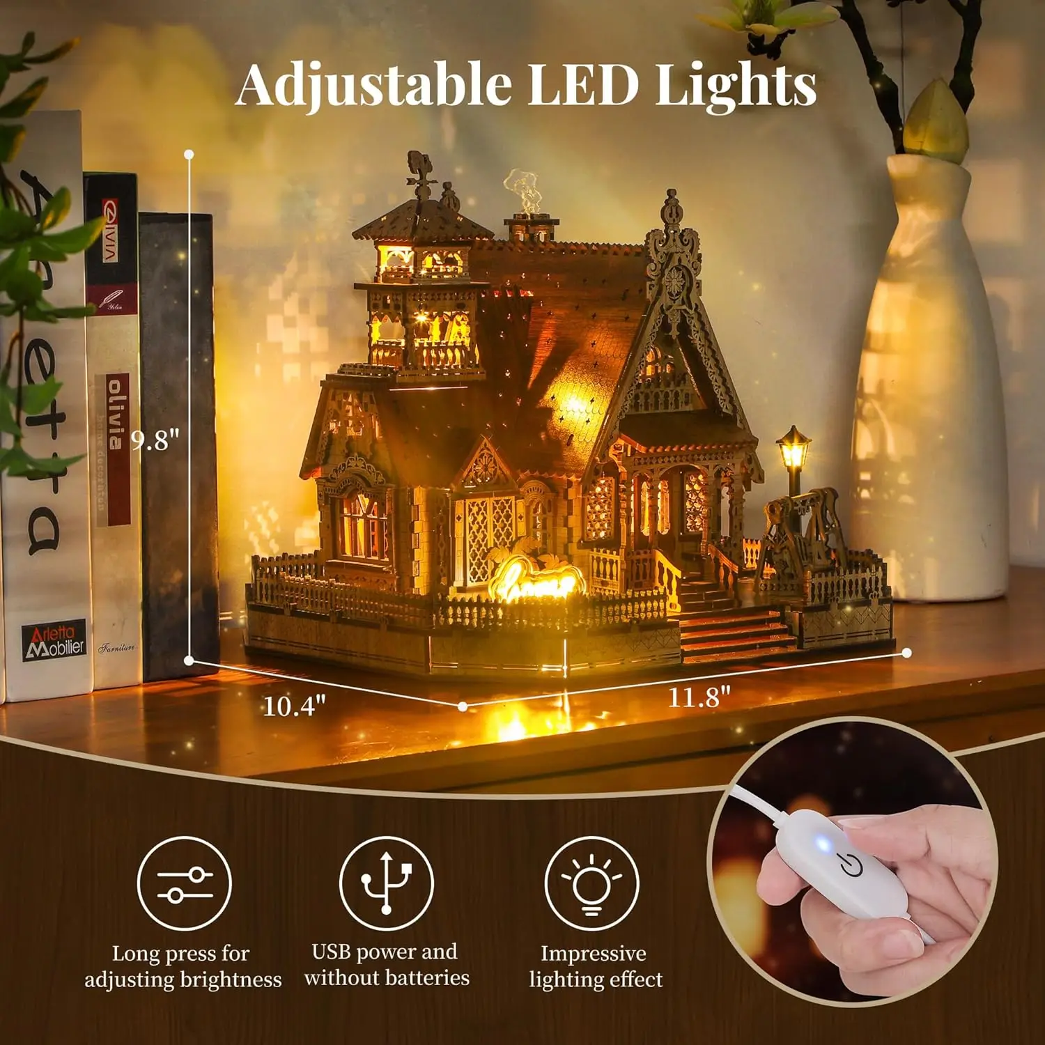 DIY LED 3D ตัวต่อไม้รูปบ้านชนบทพร้อมไฟประกาย - ชุดสร้างแบบจำลองขนาดเล็กสำหรับผู้ใหญ่ ตกแต่งบ้าน