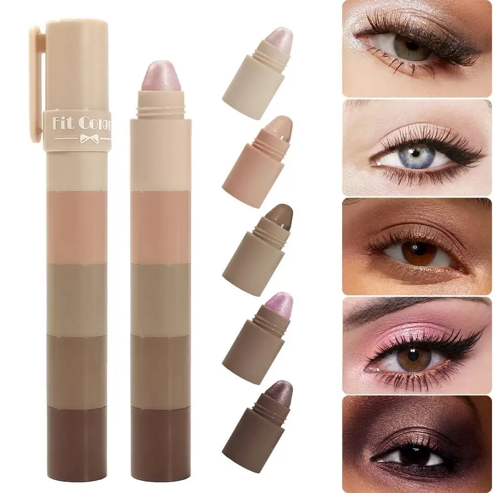 Sombra de olhos multiuso à prova de manchas, à prova d'água, iluminador sedoso, pérola, glitter, caneta brilhante de longa duração 5 em 1