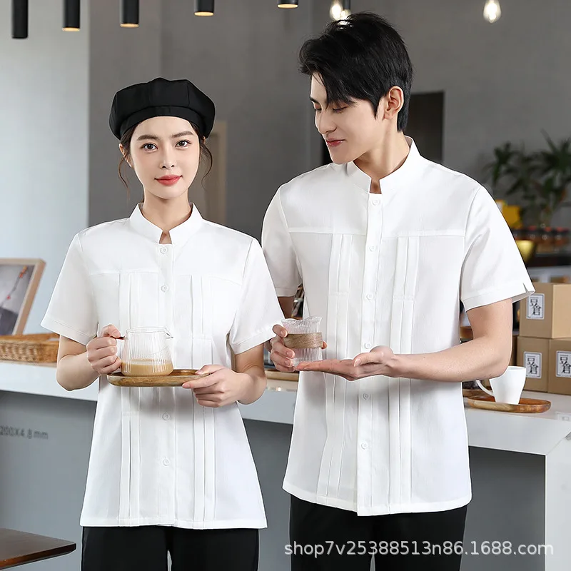 Waiter Workwear ผู้หญิงแขนสั้นเสื้อฤดูร้อนชุดร้านอาหารตะวันตกโรงแรมร้านอาหารหม้อไฟ Fast Food Restaurant เครื่องมือ