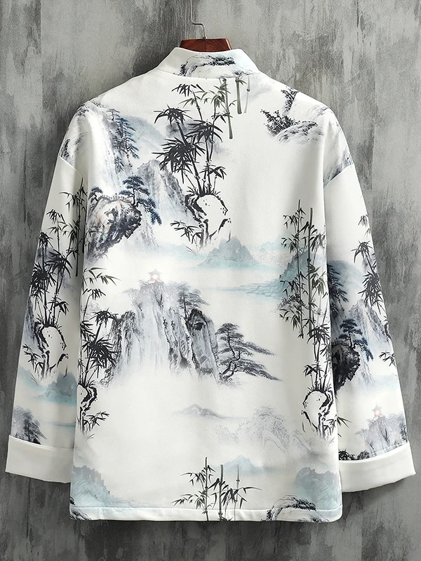 Men's Clothing Suit Coat New Chinese Style Wear an Ink Painting of Bamboo Ancient Knot Button Top