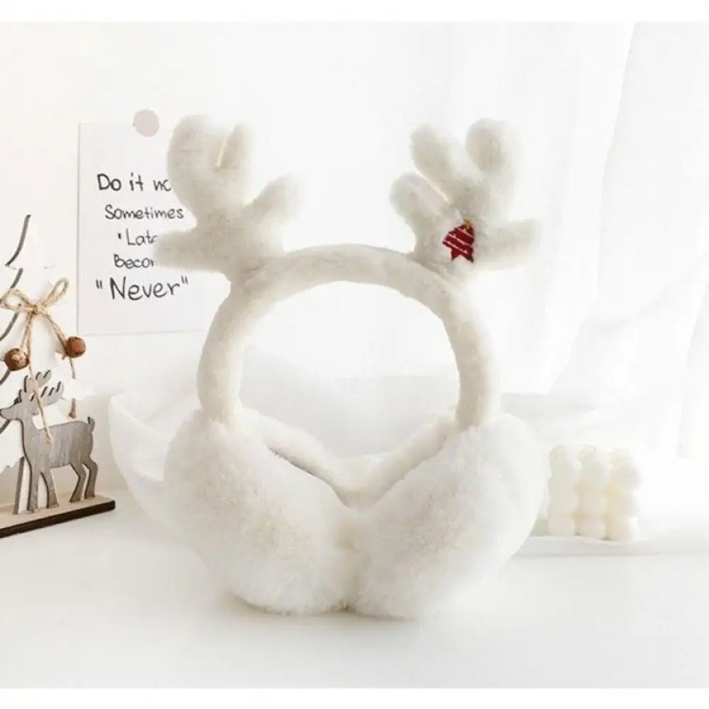 Foldable Design Reindeer Antler Earmuffs Fluffy Faux Fur Kawaii Antler Decor Earmuffs Portable Size Soft Material