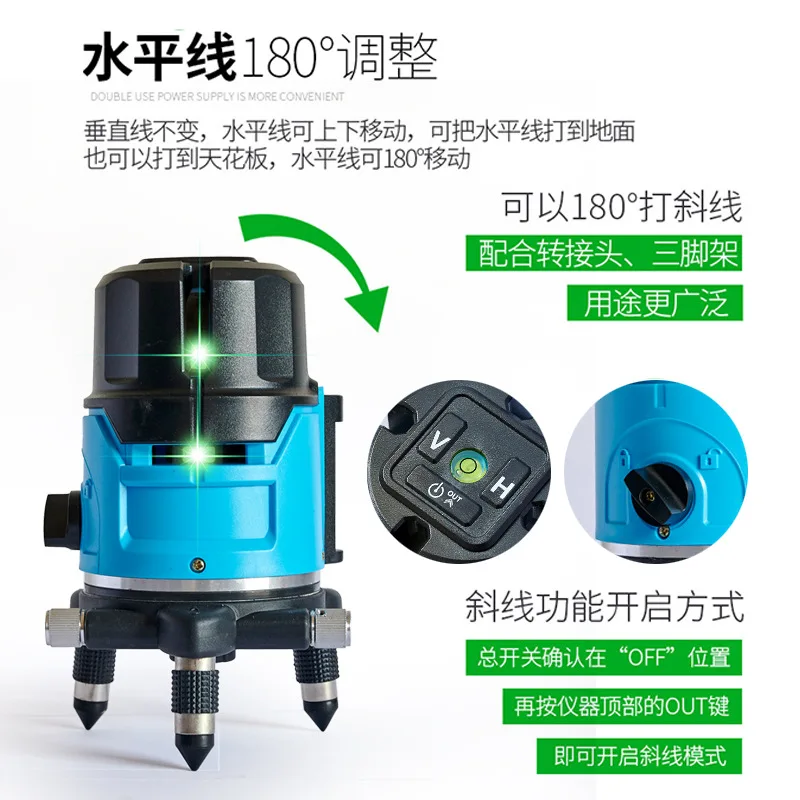 Imagem -03 - Nível Laser ao ar Livre Luz Verde Linhas Linhas Linhas ld Luz Azul de Alta Precisão Luz Forte Linha Fina Nivelador de Água a Laser