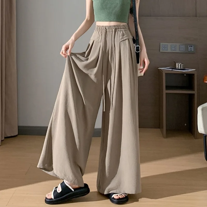 Strand Breite Bein Flüssigkeit Weibliche Hose Elastische Taille Eine Größe Casual Kleidung Baumwolle Outfits Koreanische Mode Herbst G frauen Hosen