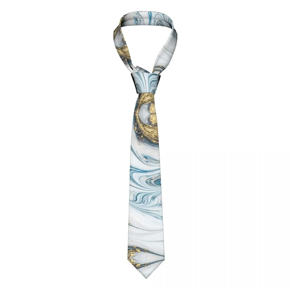 Blue White Gold Marble Necktie Men Women Polyester 8 cm Blue White Gold Swirl Neck Tie Skinny Wide Gravatas Wedding Accessories