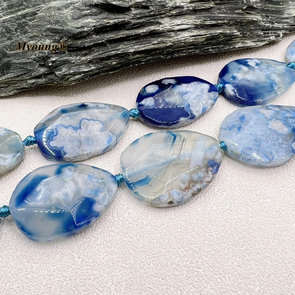 Large Faceted Natural Blue Sakura Quartz Cherry Agates Stone Slice Pendant Beads MY230711